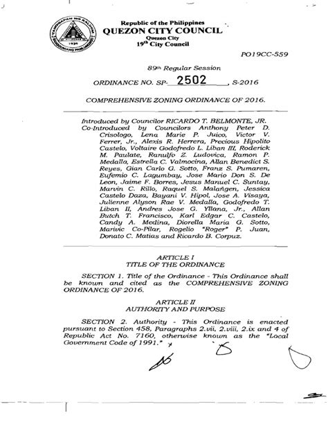Quezon City Comprehensive Zoning Ordinan PDF .